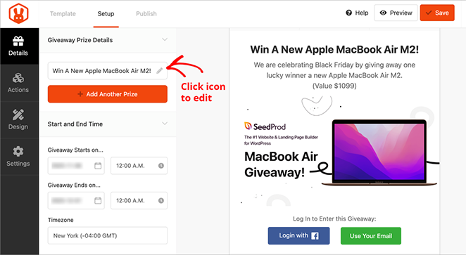 Adding giveaway prize details to RafflePress giveaway