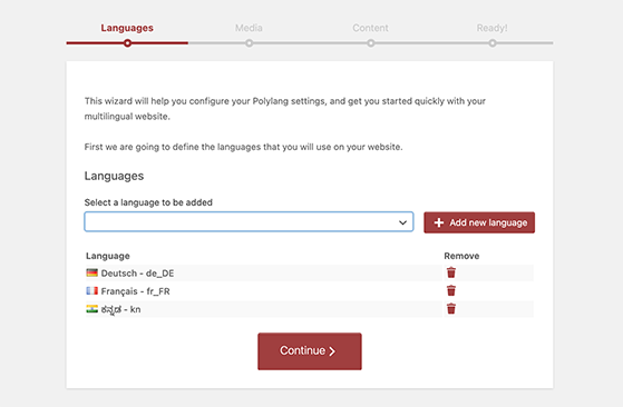 Add new languages in polylang