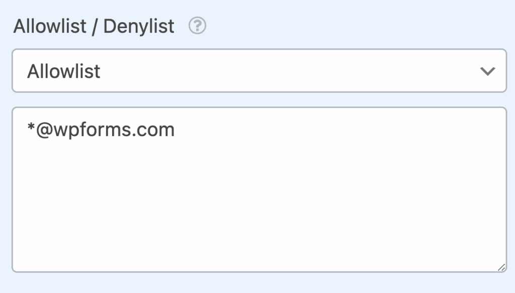 Allowlist wildcard in WPForms