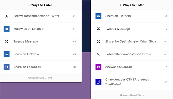 Entry options section for OptinMonster’s birthday giveaway