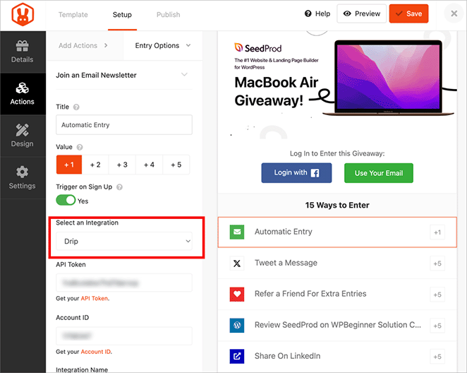 Connecting an email list to RafflePress