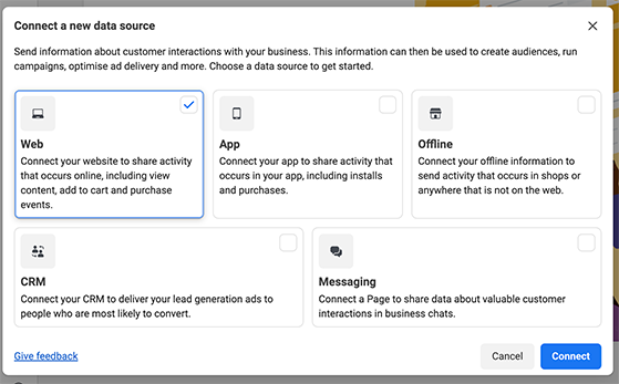 Connect a Web Data Source in Facebook Events Manager