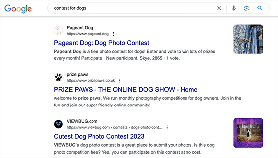 Contest SERP example