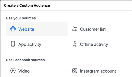 Create a custom audience from your website source in Facebook.