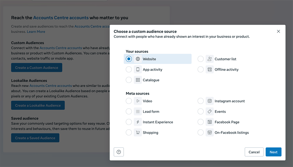 Creating a custom audience in Facebook ads manager