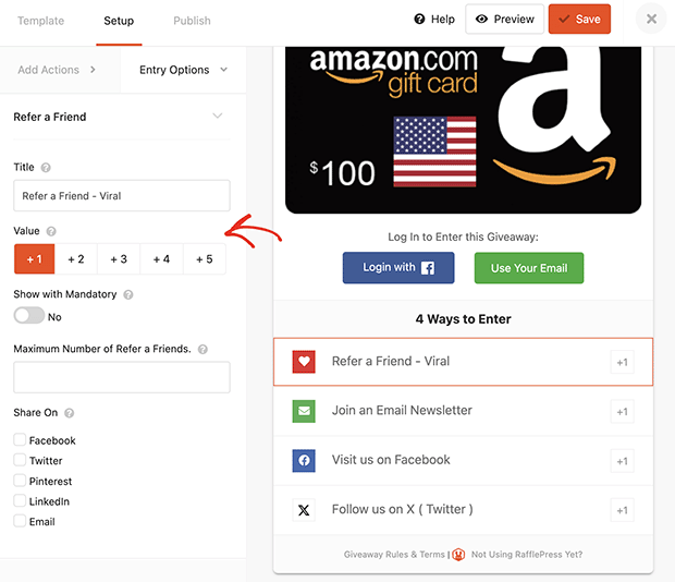 Customize giveaway entry methods