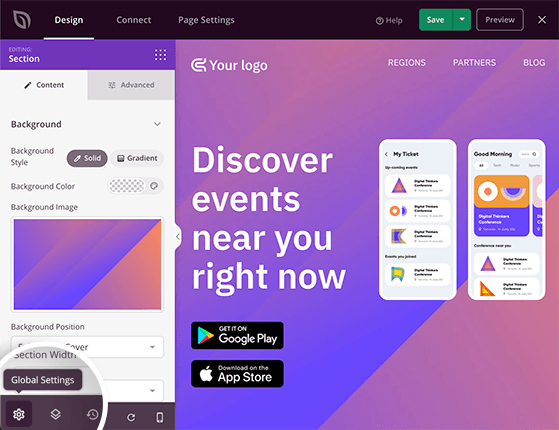Change global colors, fonts, and backgrounds in SeedProd landing page builder