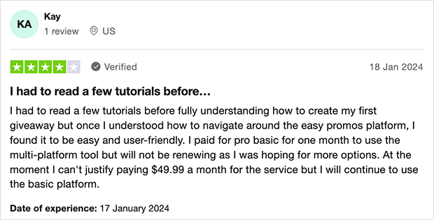 Easypromos user review
