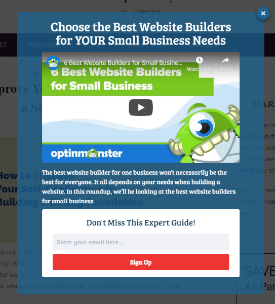YouTube video popup example created with OptinMonster