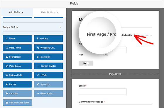 first-page-progress-indicator - RafflePress Click the first page break to add a progress bar to your multi-step form