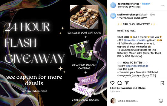 Flash gift card giveaway example