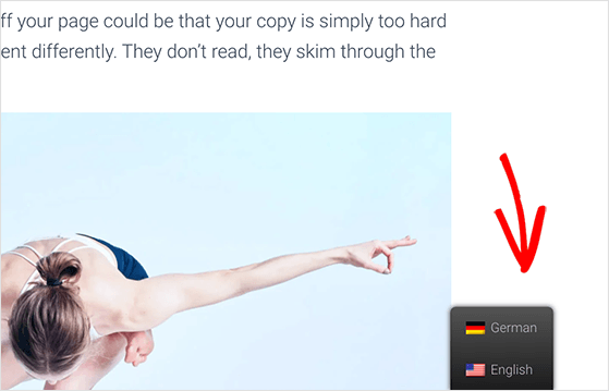 Show a floating language switcher button on your website