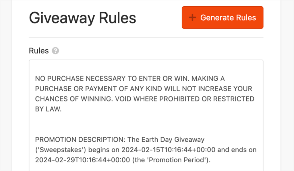 RafflePress generated rules