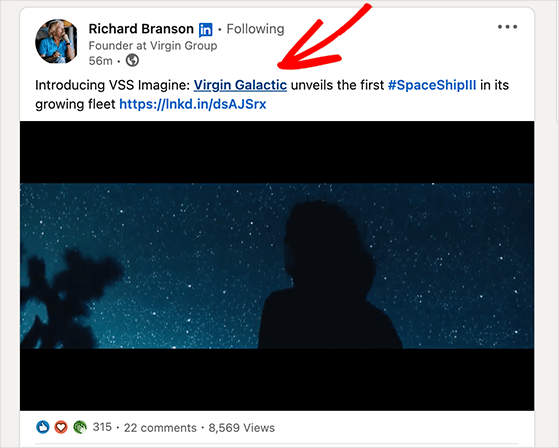 Encourage users to mention your page on LinkedIn