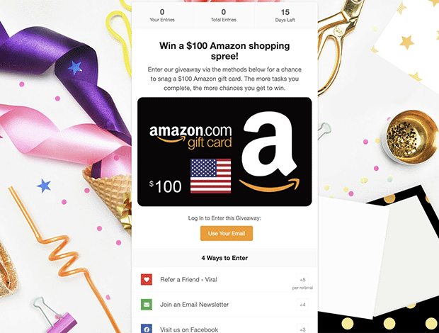 Gift card giveaway landing page