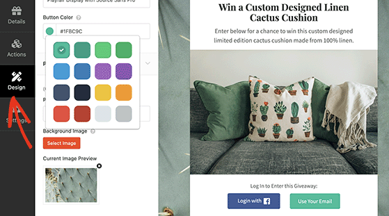giveaway-design-settings - RafflePress giveaway design customization settings