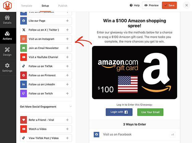 Gift card giveaway entry methods