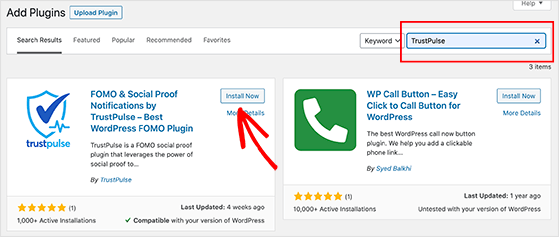 Search and install TrustPulse plugin from WordPress plugin directory