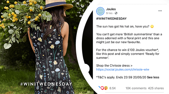 Joules hashtag contest – real Facebook giveaway example