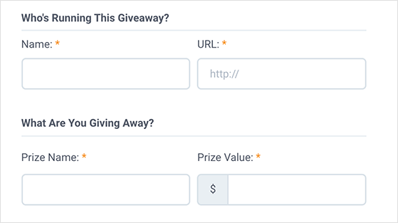 Giveaway setup screen showing prize image, value, and organizer info in KingSumo