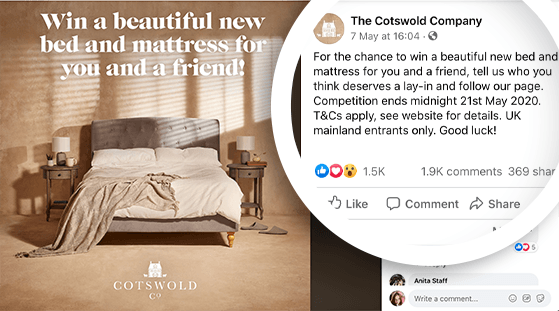 Facebook comment-to-win contest example with simple entry instructions