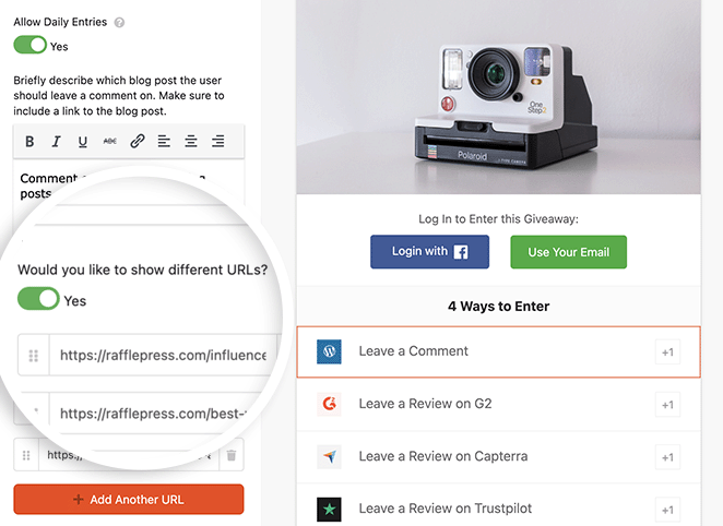 Using daily giveaways to link users to different blog posts for each entry