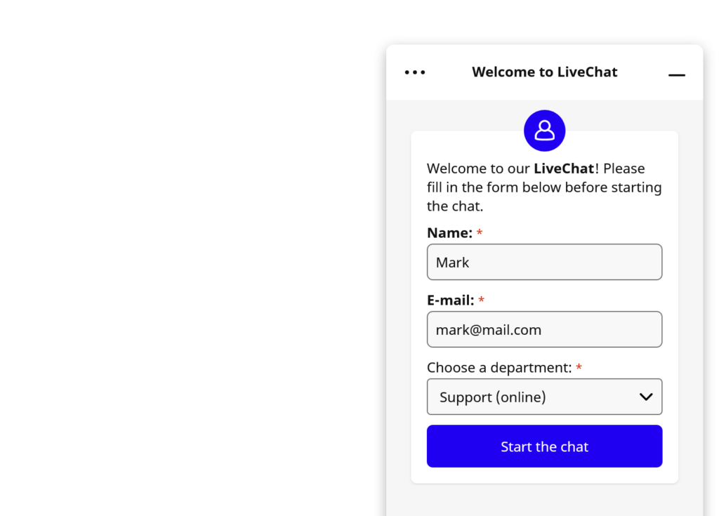 Live Chat pre-chat survey