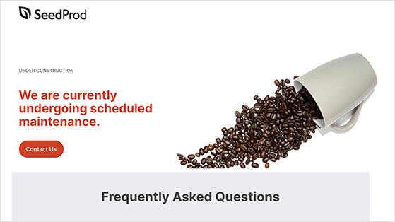Example of a finished WordPress maintenance mode page created with SeedProd