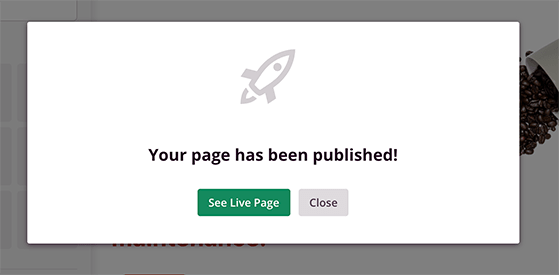 Confirmation popup showing maintenance page is live