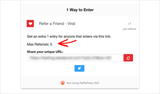 Max giveaway referrals message RafflePress