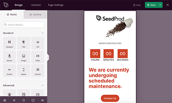 Preview of a WordPress maintenance mode page on mobile device