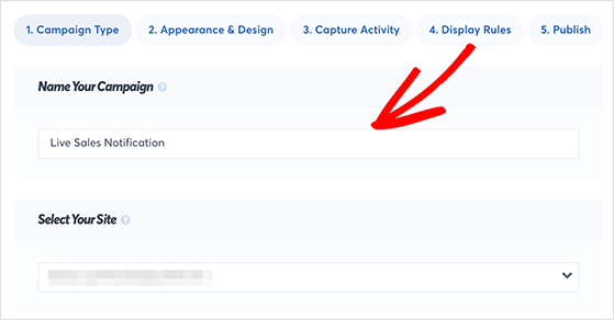 Naming your campaign for live sales notifications in TrustPulse