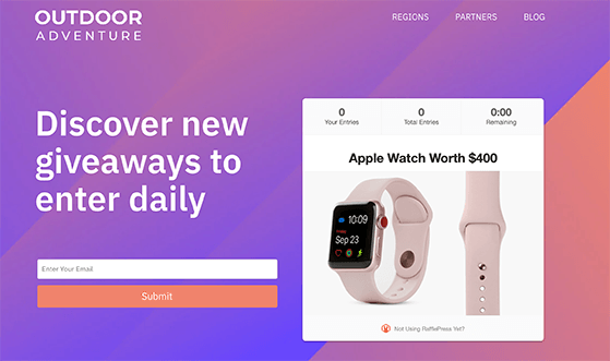 Example of SeedProd giveaway landing page design with a RafflePress giveaway widget