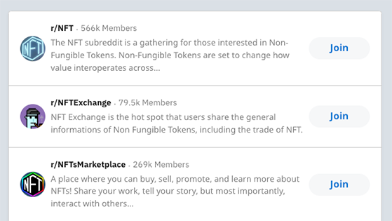 promote NFTs on social media platforms and NFT Reddit communities

