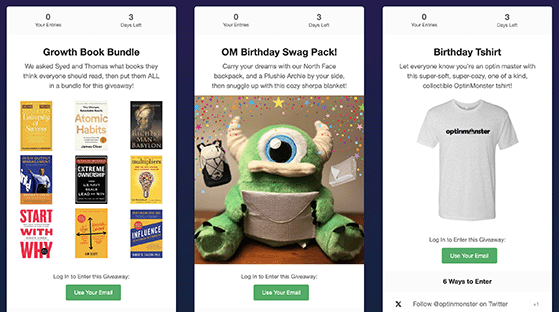 Three-tier giveaway prize layout for birthday campaign