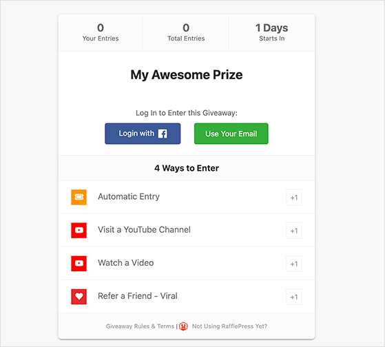 RafflePress YouTube giveaway entry actions that follow YouTube policies
