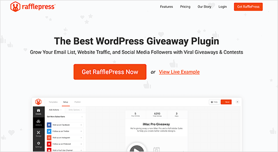 RafflePress WordPress plugin interface for creating social media contests
