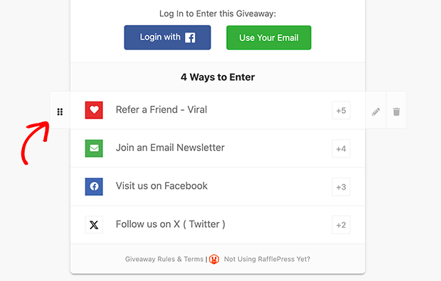 Drag and drop giveaway actions