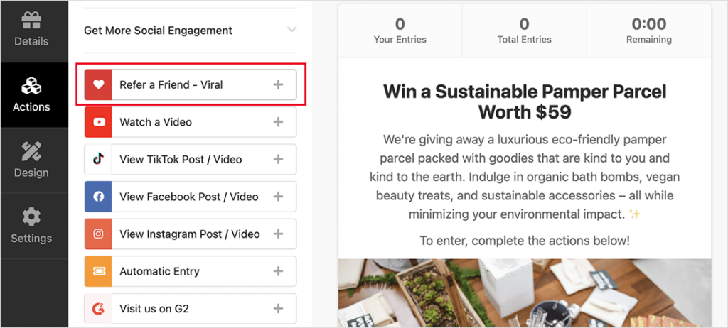 Refer a friend giveaway action RafflePress