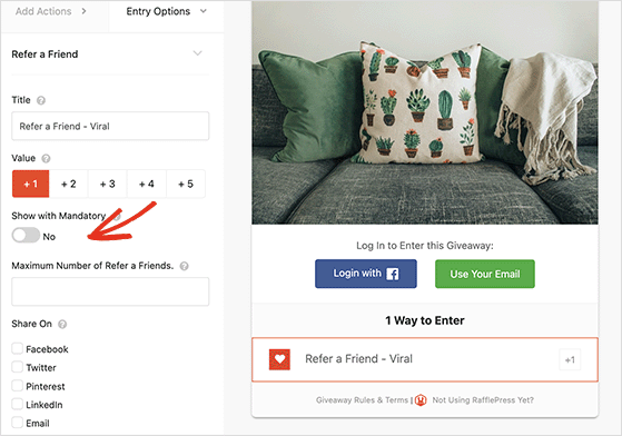 refer-a-friend-giveaway-settings - RafflePress Refer a friend action settings
