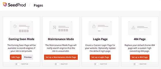 SeedProd WordPress landing page modes including coming soon and maintenance mode