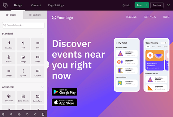 SeedProd WordPress landing page editor with drag-and-drop blocks and live preview