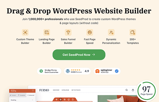 SeedProd drag-and-drop page builder visual editor