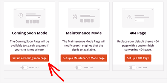 Button to create a new coming soon page using SeedProd in WordPress