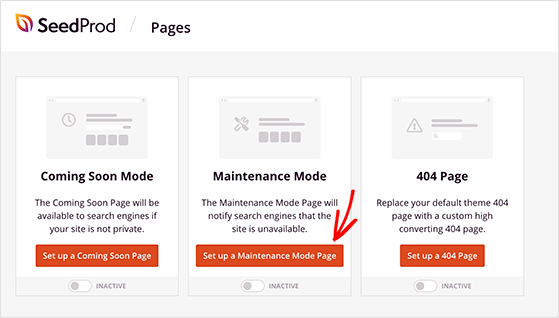 Setting up a new maintenance mode page with SeedProd