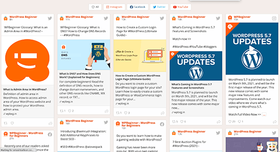 Example of social media wall showing live content updates on a website