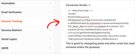 RafflePress success tracking