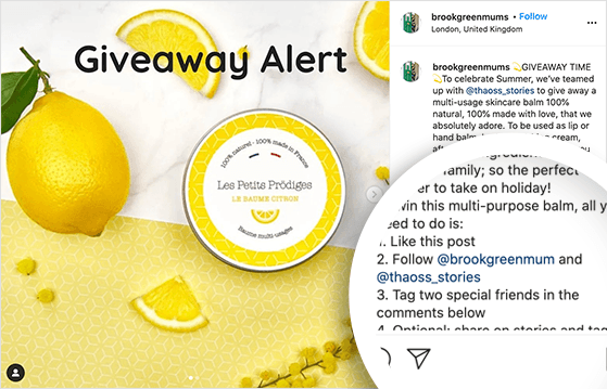 Tag-a-friend social media contest example driving organic growth