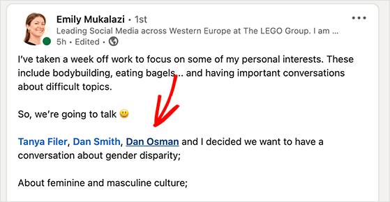 Tag other users in LinkedIn posts