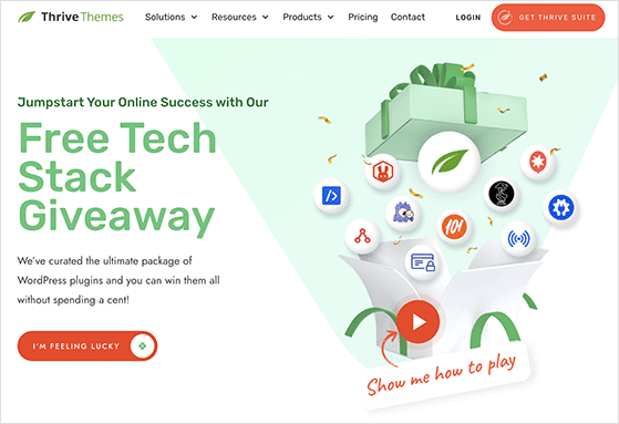 Thrive Themes giveaway landing page hero section